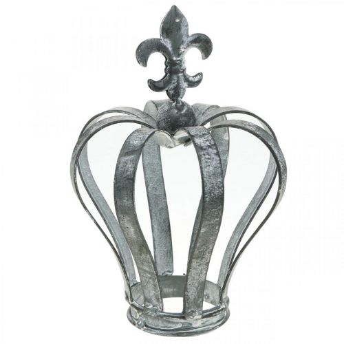 Floristik24 Corona decorativa, decorazione da tavola, decorazione in metallo argento, bianco lavato H16cm Ø11cm
