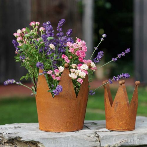 Floristik24 Corona in metallo con decorazione ruggine per piantare patina Ø10,5 cm H13,5 cm