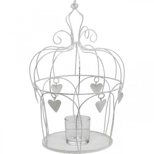 Corona con decoro cuore, porta tealight, bianco shabby chic Ø19cm H28,5cm