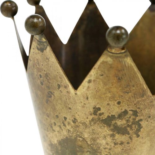 Floristik24 Portacandela in ottone effetto anticato a forma di corona Ø10cm H8cm