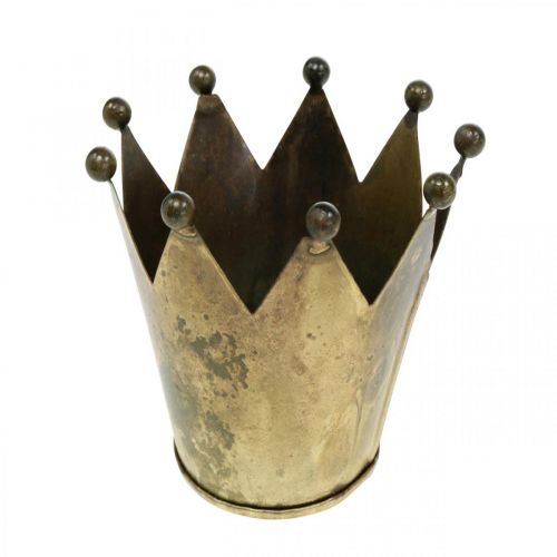 Portacandela Crown in metallo effetto ottone anticato Ø12.5cm H11.5cm