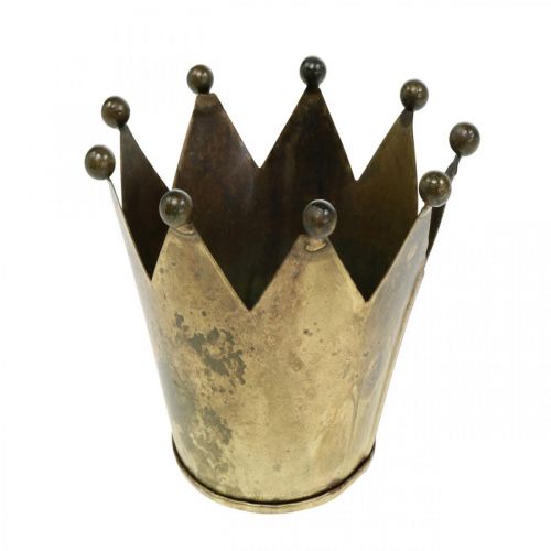 Portacandela a corona in metallo effetto ottone anticato Ø12,5 cm H11,5 cm