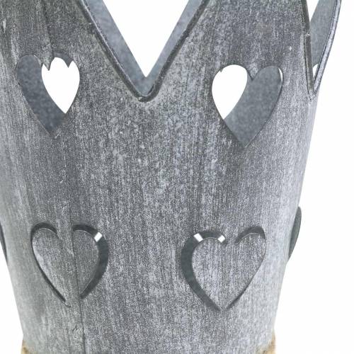Corona di zinco con cuori cuori lavati set grigio Ø12 / 14cm