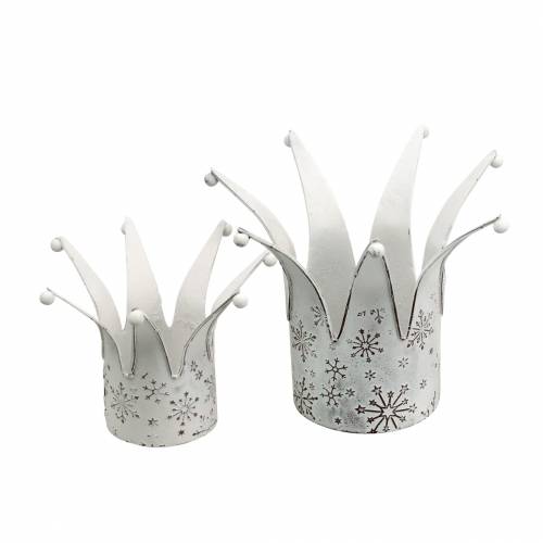 Floristik24 Corona in metallo bianco, ruggine Ø13,5 / 17,5 cm, set di 2