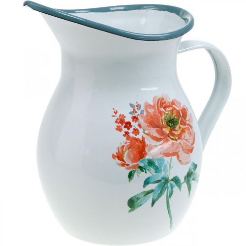 Floristik24 Brocca decorativa, vaso di fiori dall&#39;aspetto vintage, brocca smaltata con motivo rosa H19cm