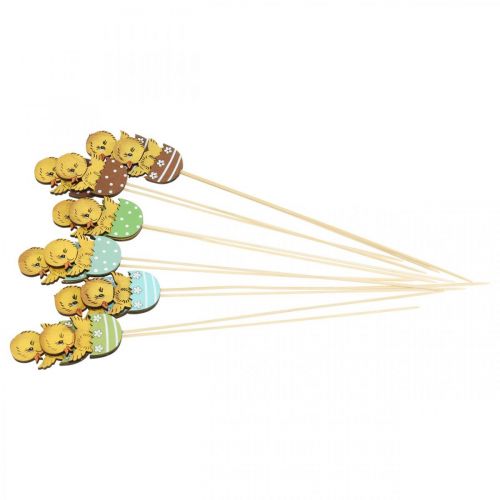 Prodotto Pulcino decorativo pasquale in uovo figura decorativa in legno su bastone Pasqua 7 cm 12 pz