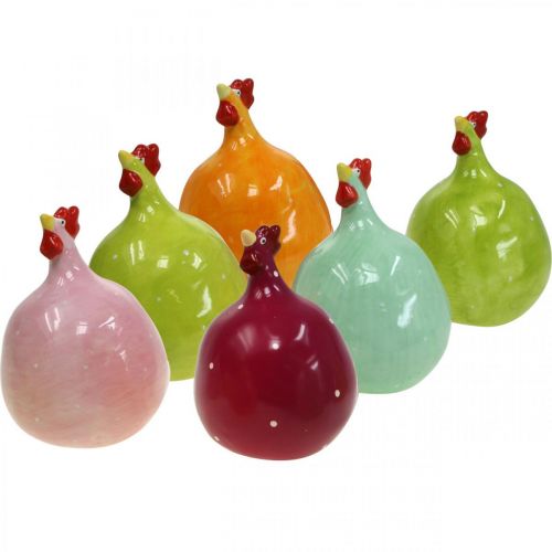 Floristik24 Ceramica Pollo Decorativo, Decorazione Pasquale Pollo Divertente H10.5cm Assortiti 6pz