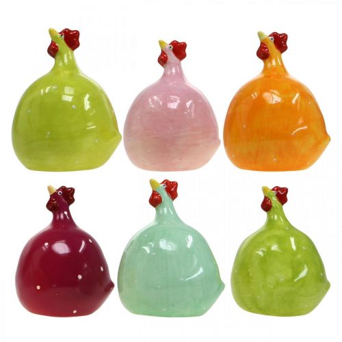 Floristik24 Ceramica Pollo Decorativo, Decorazione Pasquale Pollo Divertente H10.5cm Assortiti 6pz
