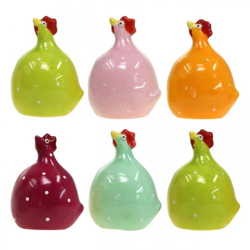 Floristik24 Figura decorativa in ceramica di pollo decorativo Pasqua colorata assortita H6cm 6 pezzi
