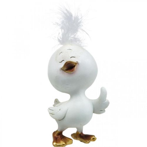 Floristik24 Buona Pasqua pulcino, anatra con piuma, decorazione pasqua pulcino bianco, dorato H14cm
