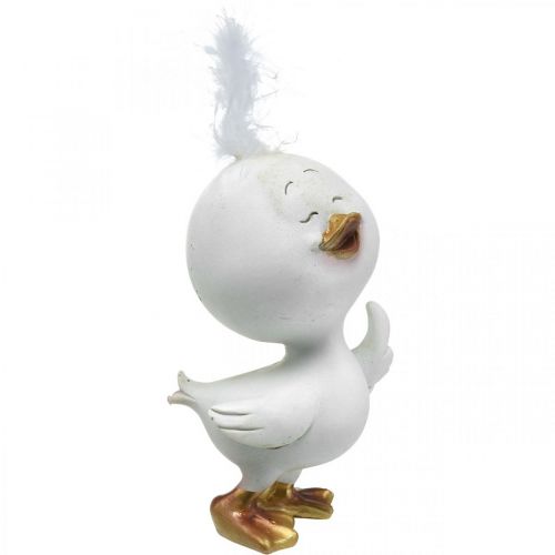 Floristik24 Buona Pasqua pulcino, anatra con piuma, decorazione pasqua pulcino bianco, dorato H14cm