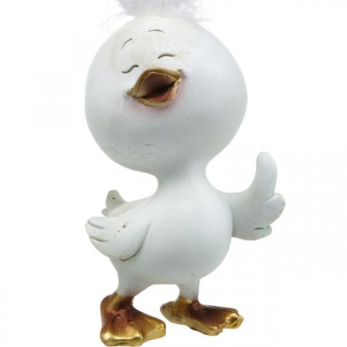 Floristik24 Buona Pasqua pulcino, anatra con piuma, decorazione pasqua pulcino bianco, dorato H14cm