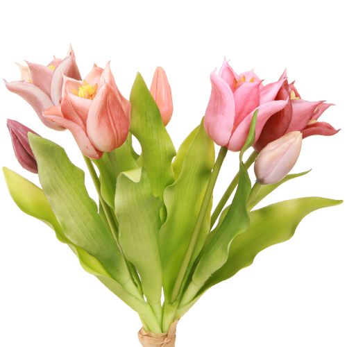 Prodotto Corona di fiori artificiali Tulipani Viola Rosa 7 pezzi in mazzo 34cm