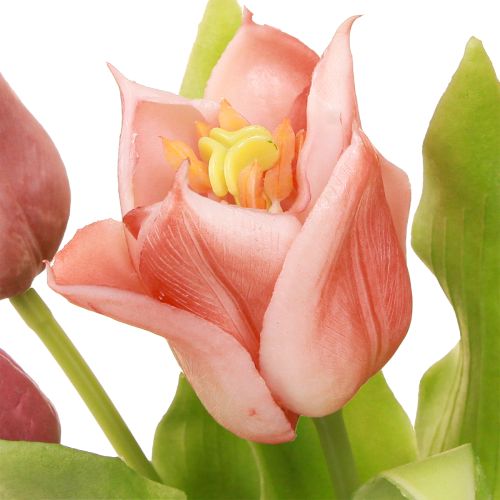 Prodotto Corona di fiori artificiali Tulipani Viola Rosa 7 pezzi in mazzo 34cm