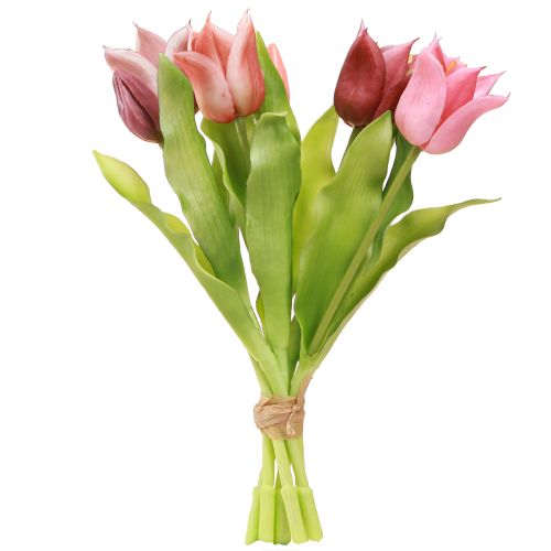 Prodotto Corona di fiori artificiali Tulipani Viola Rosa 7 pezzi in mazzo 34cm