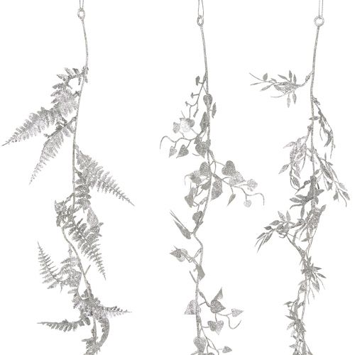 Floristik24 Ghirlanda artificiale Ghirlanda di foglie di felce glitter argento 180 cm 3 pz