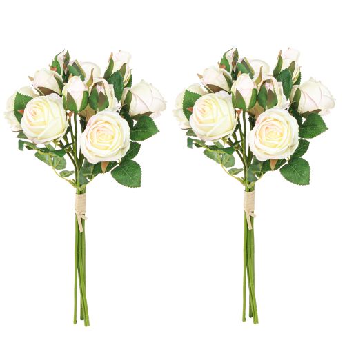 Prodotto Rose artificiali Mazzo di fiori artificiali Crema 36cm 12pz