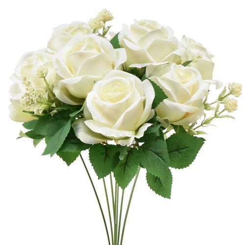 Rose artificiali Bouquet di fiori artificiali Rose bianche Pick 42 cm