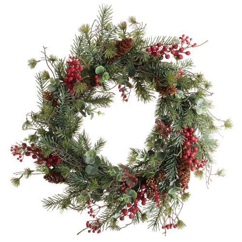 Corona dell&#39;Avvento artificiale con bacche rosse, ghirlanda decorativa Ø45cm
