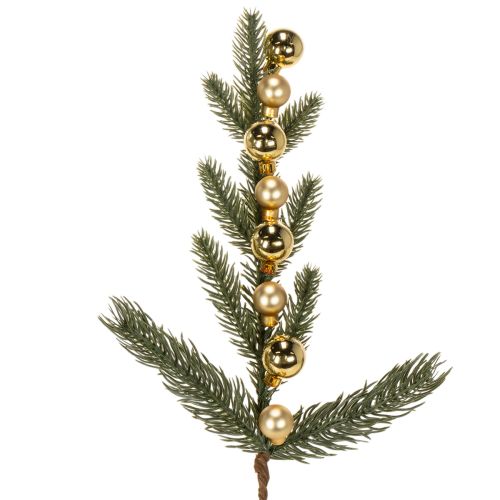 Ramo di abete artificiale con mini palline di Natale color oro, 46 cm, 2 pezzi
