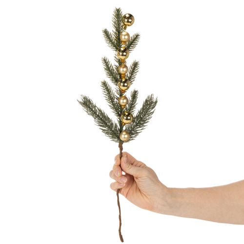 Ramo di abete artificiale con mini palline di Natale color oro, 46 cm, 2 pezzi | Floristik24.it