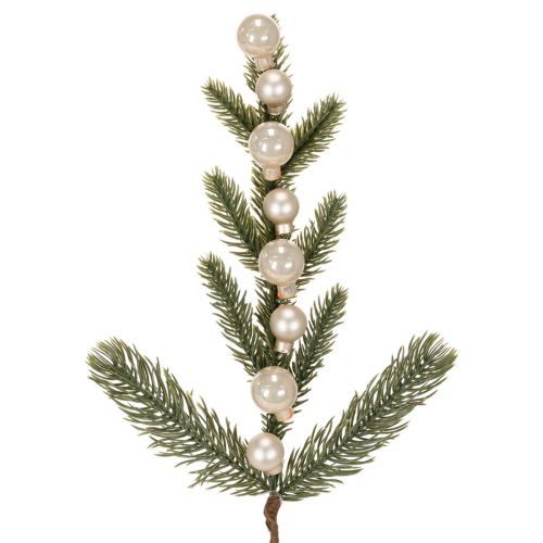 Ramo di abete artificiale con mini palline di Natale bianche, 46 cm, 2 pezzi