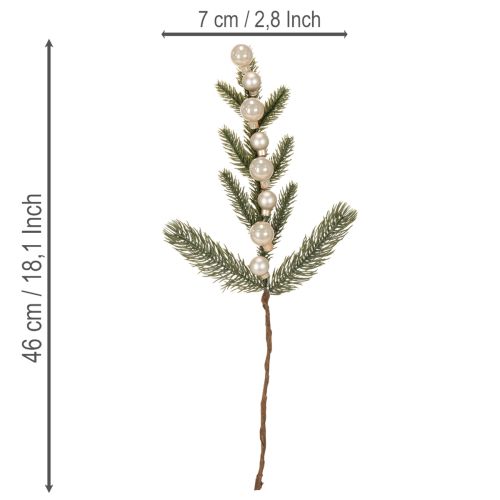 Ramo di abete artificiale con mini palline di Natale bianche, 46 cm, 2 pezzi | Floristik24.it