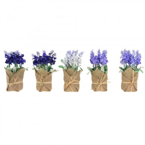 Floristik24 Lavanda artificiale fiore artificiale lavanda in sacchetto di iuta bianco/viola/blu 17 cm 5 pz
