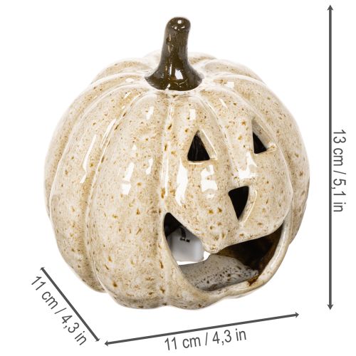 Zucca decorativa in ceramica con LED e faccina sorridente, 13 cm | Floristik24.it