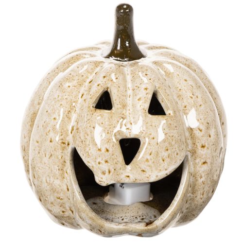 Zucca decorativa in ceramica con LED e faccina sorridente, 13 cm | Floristik24.it