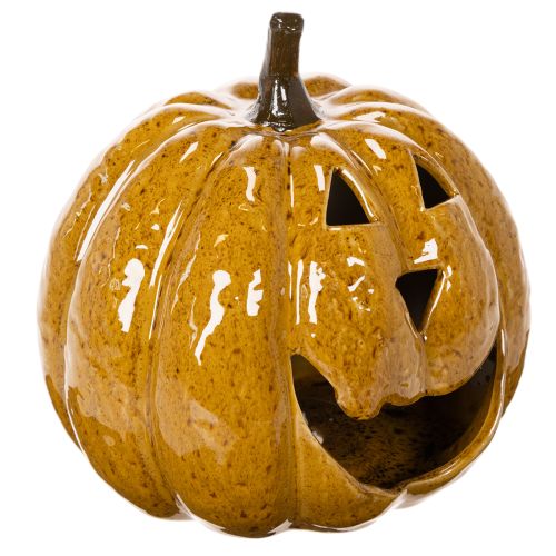 Zucca in ceramica con viso, decorazione a LED, Halloween, 19 cm