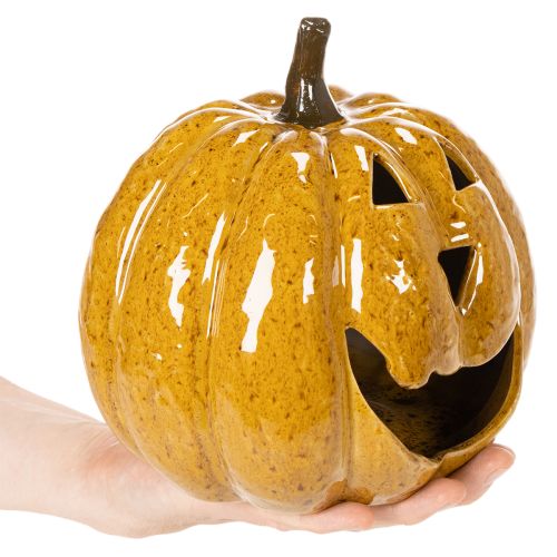 Zucca in ceramica con viso, decorazione a LED, Halloween, 19 cm | Floristik24.it