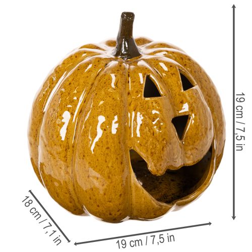Zucca in ceramica con viso, decorazione a LED, Halloween, 19 cm | Floristik24.it