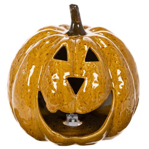 Zucca in ceramica con viso, decorazione a LED, Halloween, 19 cm | Floristik24.it