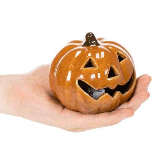 Zucca in ceramica con LED, decorazione di Halloween, piccola, 10 cm | Floristik24.it