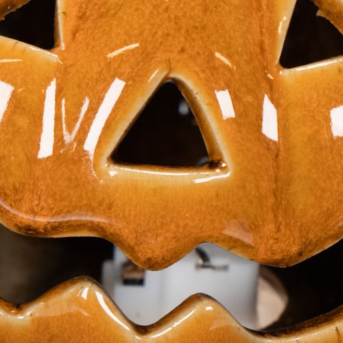 Zucca in ceramica con LED, decorazione di Halloween, piccola, 10 cm | Floristik24.it