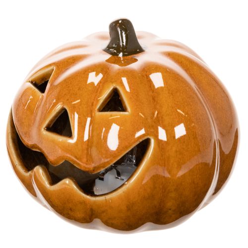 Zucca in ceramica con LED, decorazione di Halloween, piccola, 10 cm | Floristik24.it