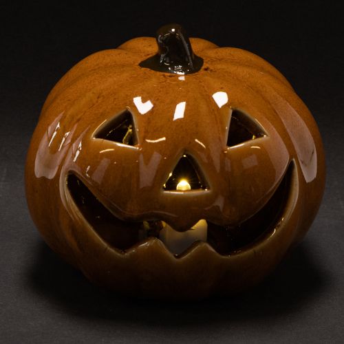 Zucca in ceramica con LED, decorazione di Halloween, piccola, 10 cm | Floristik24.it