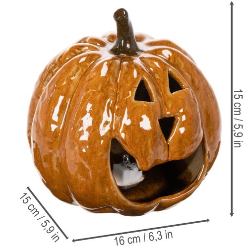 Zucca decorativa di Halloween in ceramica con LED, 15 cm | Floristik24.it