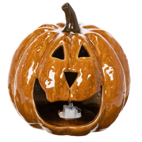 Zucca decorativa di Halloween in ceramica con LED, 15 cm | Floristik24.it