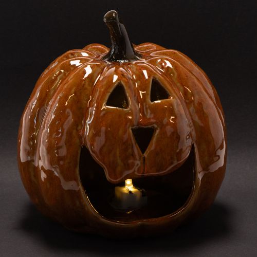 Zucca decorativa di Halloween in ceramica con LED, 15 cm | Floristik24.it