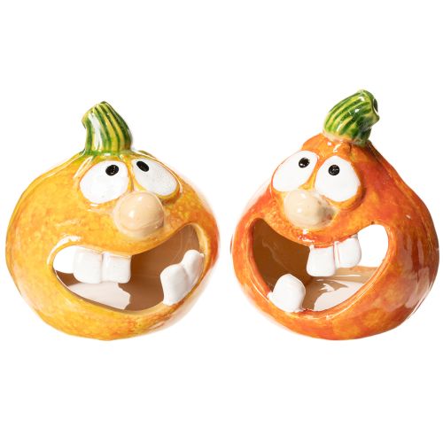 Statuetta decorativa a forma di zucca e portacandele, con faccina buffa, decorazione autunnale, 12 cm, 2 pezzi acquistare | Floristik24.it