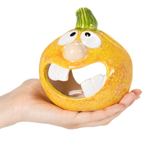 Statuetta decorativa a forma di zucca e portacandele, con faccina buffa, decorazione autunnale, 12 cm, 2 pezzi | Floristik24.it