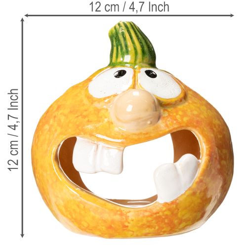 Statuetta decorativa a forma di zucca e portacandele, con faccina buffa, decorazione autunnale, 12 cm, 2 pezzi | Floristik24.it