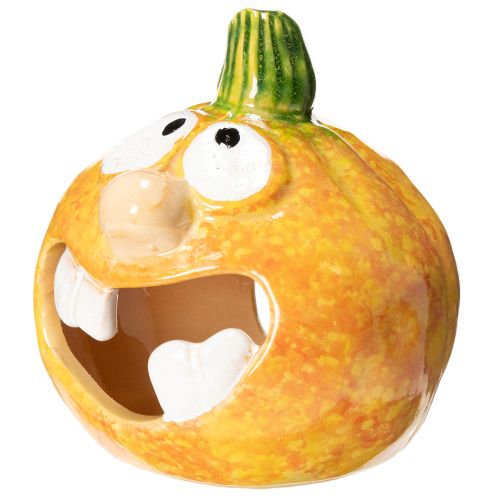 Statuetta decorativa a forma di zucca e portacandele, con faccina buffa, decorazione autunnale, 12 cm, 2 pezzi | Floristik24.it