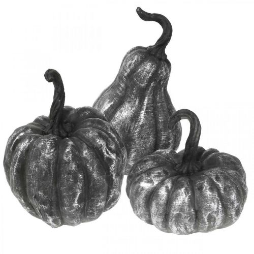 Floristik24 Decorativo Zucca Argento, Nero Assortito H10.5/14.5/17.5cm 3pz