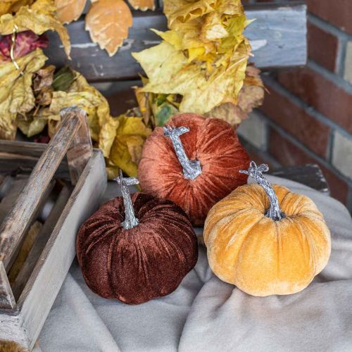 Floristik24 Decorazione zucca autunnale arancione marrone floccata Ø12cm 3pz