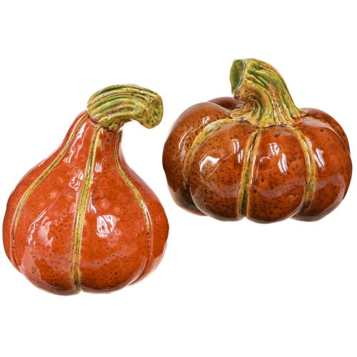 Zucche in ceramica decorazione autunnale marrone arancione 10/13cm 2 pezzi