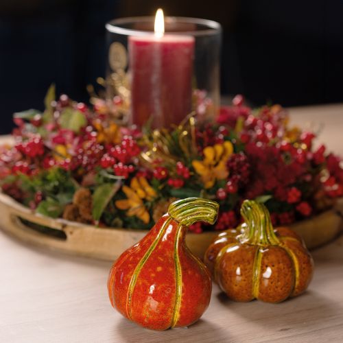 Prodotto Zucche in ceramica decorazione autunnale marrone arancione 10/13cm 2 pezzi