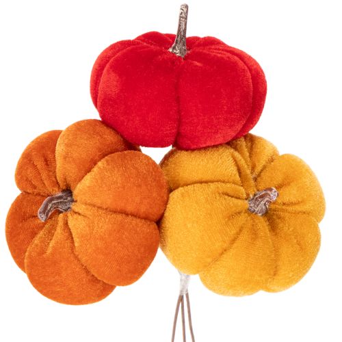 Zucca decorativa su filo, decorazione autunnale, velluto, set tricolore, 8 cm, 9 pezzi